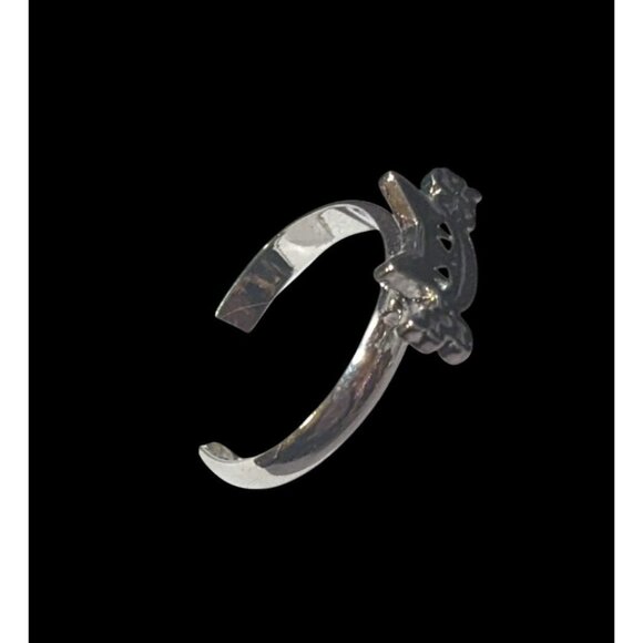 Gothic Spooky Cat Black And Silver Tone Adjustable Ring Size 7 1/2 - Picture 7 of 9